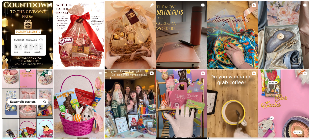 Constanta Best Gifts social media content grid across Instagram and TikTok