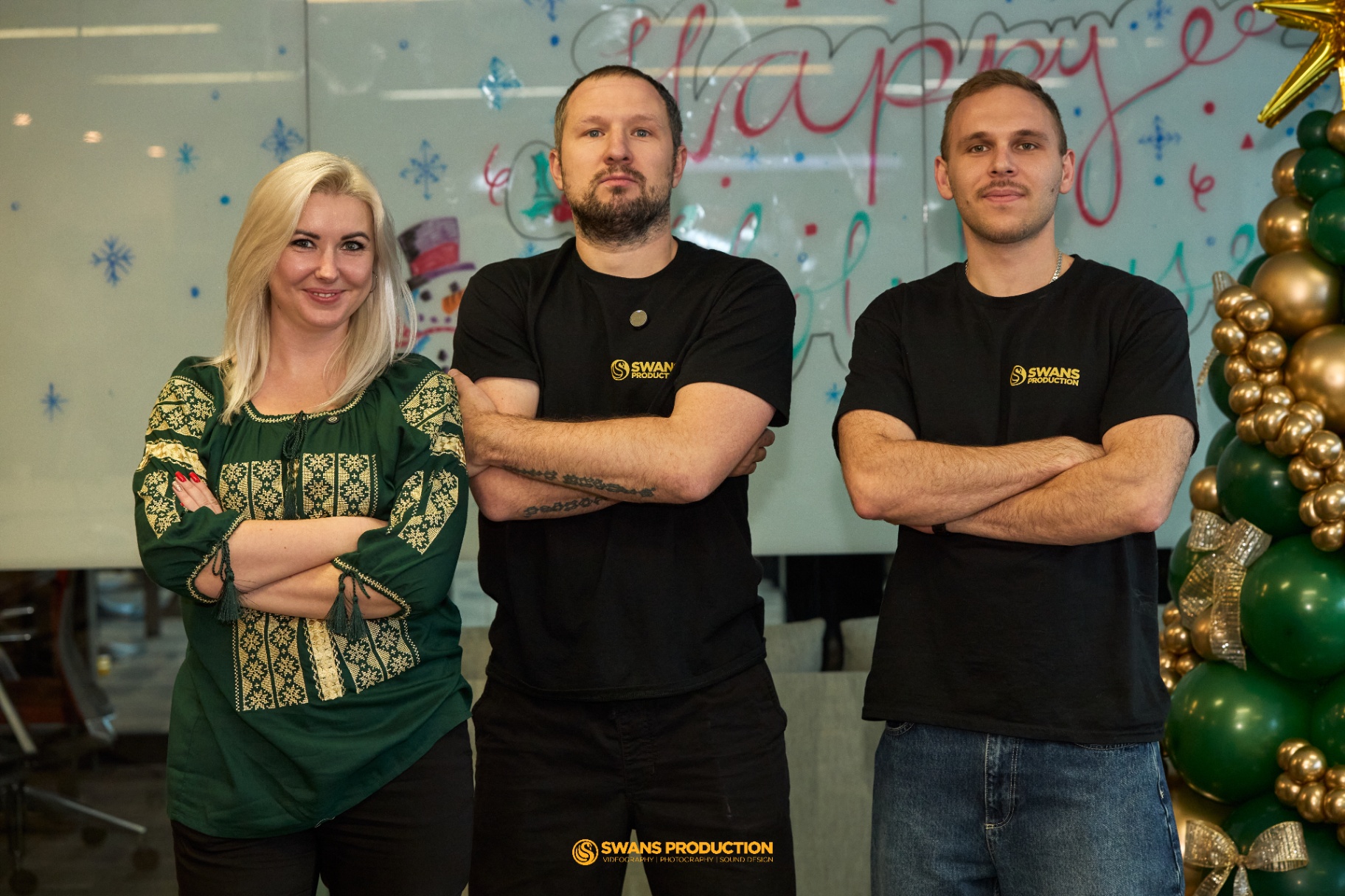 Event host with the Swans Production videography team at the Christmas Magic for Kids in Ukraine charity event